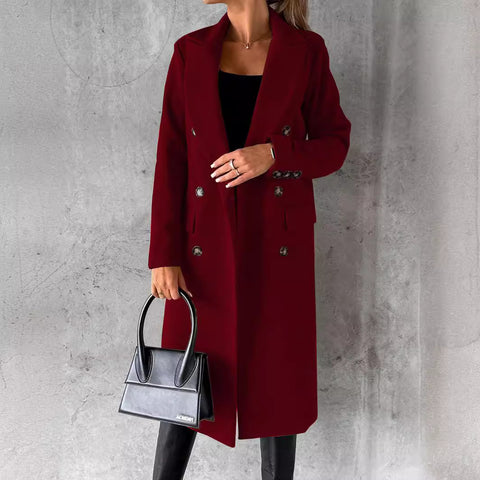 Jacke vielseitiger Wollmantel einfarbig Langarm Zweireiher Tasche m300579 