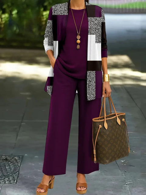 Pink three-piece casual suit women's cardigan wide-leg pants m302761