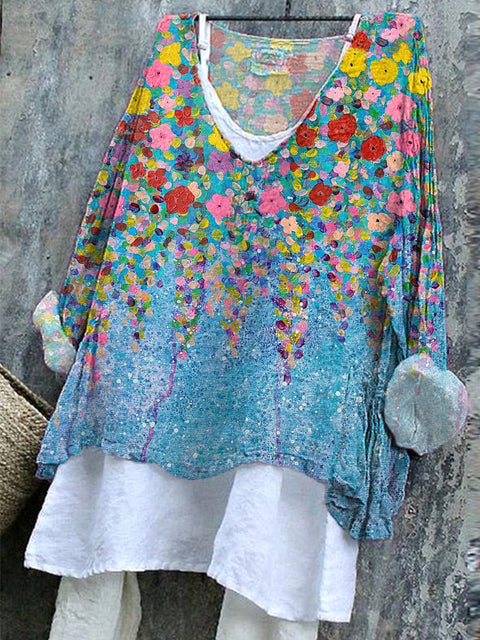 Langarm bedruckter Freizeitpullover lockerer Rundhalsausschnitt einteiliges T-Shirt (ohne Unterhemd) m301042