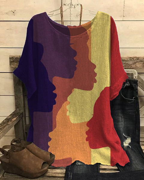 Haut ample à col rond et manches courtes en coton et lin pour femme m301281 
