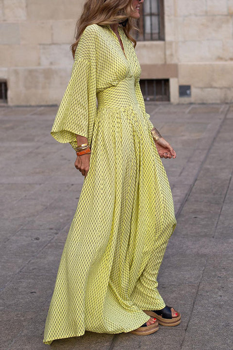 Autumn long-sleeved loose V-neck waist pendulum dress women's m301675