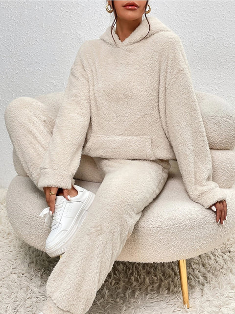 Hooded long-sleeved sticker bag casual trousers home two-piece set m300437