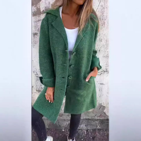 Damen einfarbig Revers mit Tasche Strickjacke einreihig mittellanger und langer Mantel m300614 