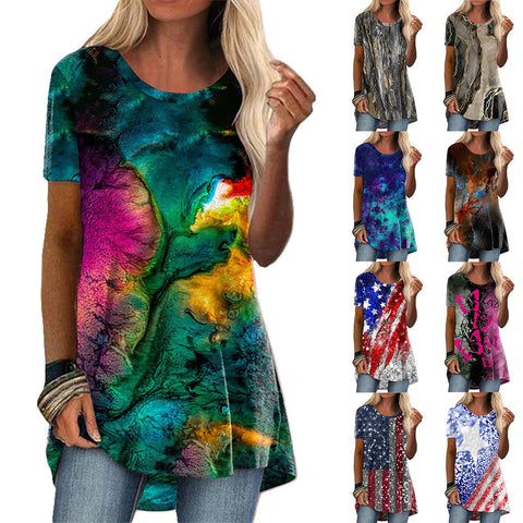Casual ethnic style retro printed short-sleeved T-shirt m302728