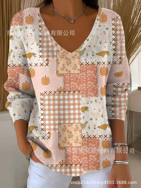 Halloween printed women's V-neck imitation sweater m302107