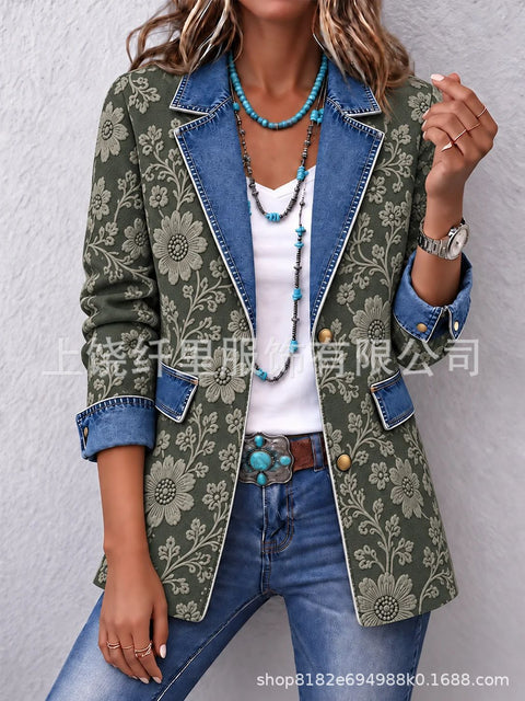 3D printed women's cardigan imitation denim blazer FF303337
