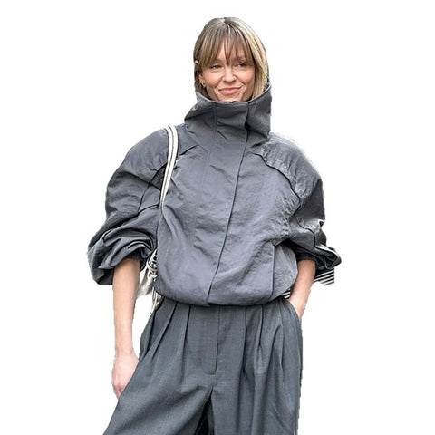 Autumn and winter new American gray turtleneck trench coat women's outdoor top stand-up collar jacket m301825