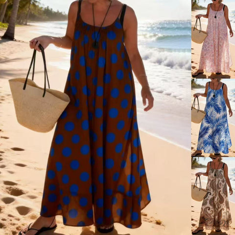 Women's casual loose fashion printed suspender large size seaside beach dress m302340