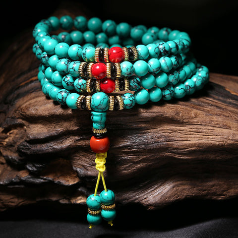 Turquoise 108 beads bracelet, blue turquoise bracelet m3331227