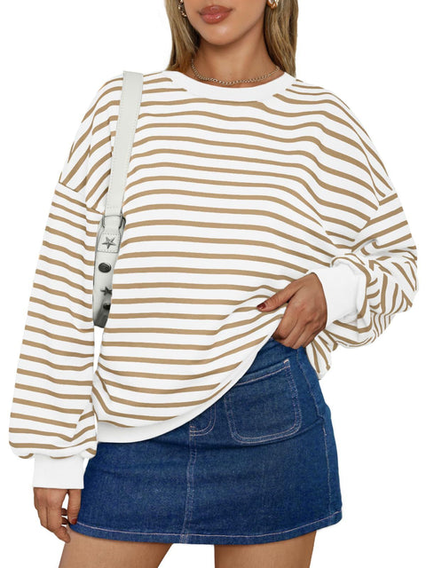 Herbst und Winter neue Farbe gestreiften Rundhalsausschnitt lose Sweatshirt Pullover m300527 