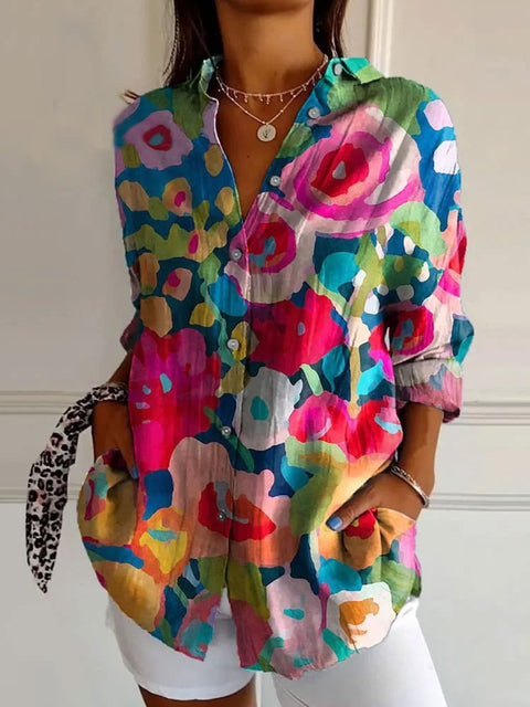 3D digital printing abstract pattern women's long shirt shoulder sleeve shirt m302463