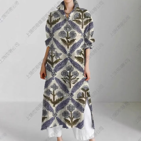 Autumn and winter casual abstract art printing long-sleeved slit skirt m303183