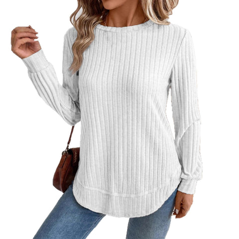 Long-sleeved knitted sweater women's European and American long commuter versatile pullover crew neck top women's m302290