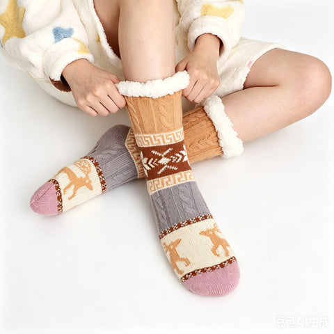 Winter Christmas Lamb Fleece Floor Socks Children's Indoor Adult Snow Socks Carpet Home Slippers Socks FF3332048