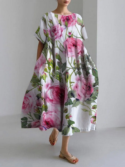 Women's loose crew neck fashion high-end short-sleeved printed dress m301052