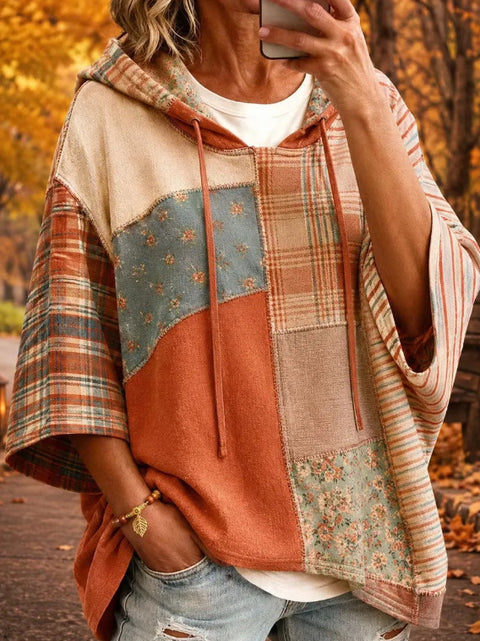 Autumn and winter women's new plaid contrasting color printing women's casual sweater FF303267