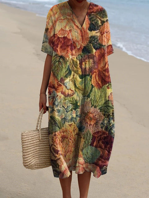 Fashion digital printing large wide V-neck dress m302382