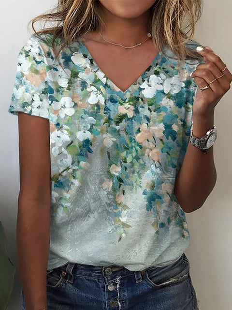 V-neck top 3D rose morning glory T-shirt m303194