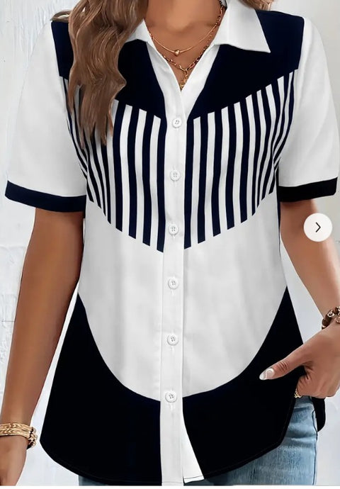 Digital printing striped print button front shirt casual shorts sleeves spring summer shirt m302473