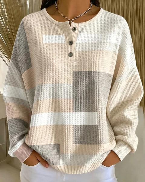 Retro casual 3D digital printing three-button stand-up collar fashion women's top FF303394