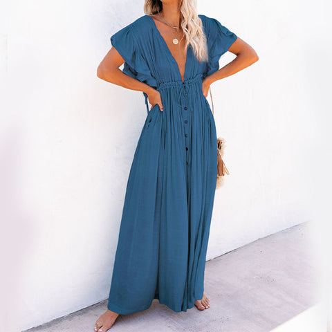 Solid color beach blouse long skirt sunscreen shirt Hawaii seaside vacation m301517