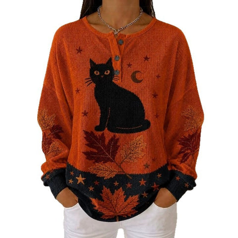 Retro casual 3D digital printing three-button stand-up collar fashion women's top FF303394