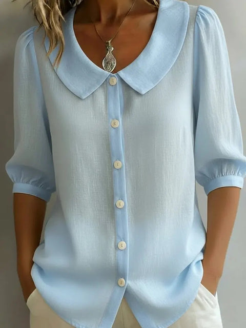 Linen new spinning shirt short sleeve loose v-neck women's summer m302366