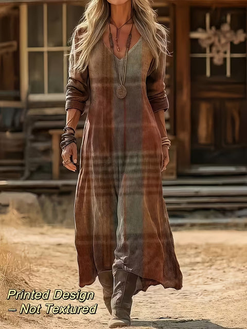 Creative tie-dye 3D printing women's new V-neck long-sleeved dress medium and long dress m302799