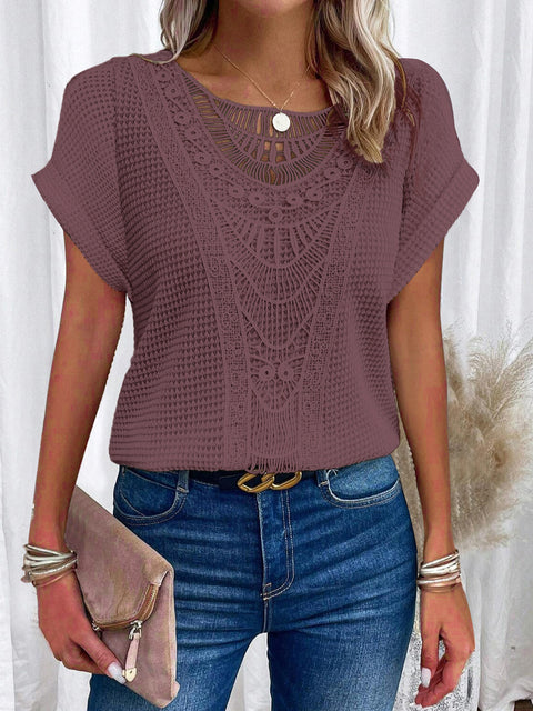 Lace splicing short-sleeved t-shirt spot cross-border women's clothing m301776