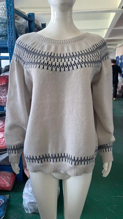 Rundhalsausschnitt, farblich passender, lockerer, modischer Pullover, Strickpullover m300485 