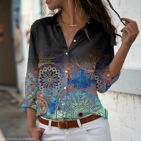 Digital Print Long Sleeve Shirt Urban Lady Print Top M302358