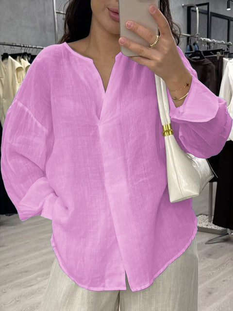 casual long-sleeved V-neck regular multi-color women's top shirt m303110
