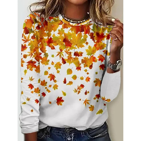 Langarm T-Shirt Damen Einfarbig Blume m300934 
