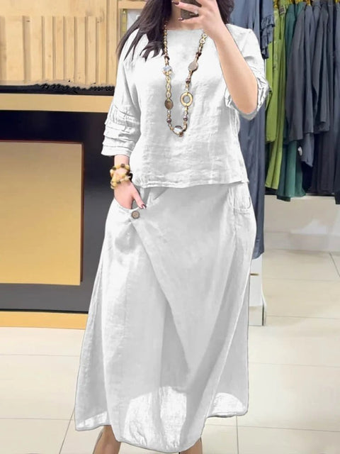 Casual solid color loose skirt two-piece set m302323