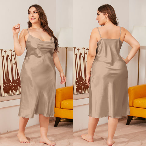 Ice silk nightdress women's summer one-piece swinging collar suspender loose loungewear m301494
