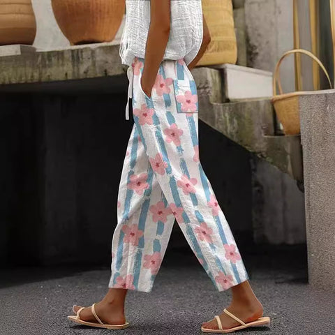 Pantalon décontracté à taille élastique et poches pour femme, coupe droite, m301372 