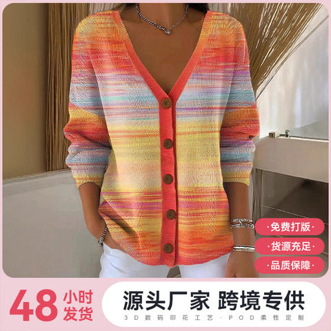 3D Digital Printed Women's Shoulder Cardigan Sweater FF303400