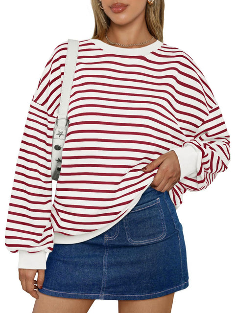 Herbst und Winter neue Farbe gestreiften Rundhalsausschnitt lose Sweatshirt Pullover m300527 
