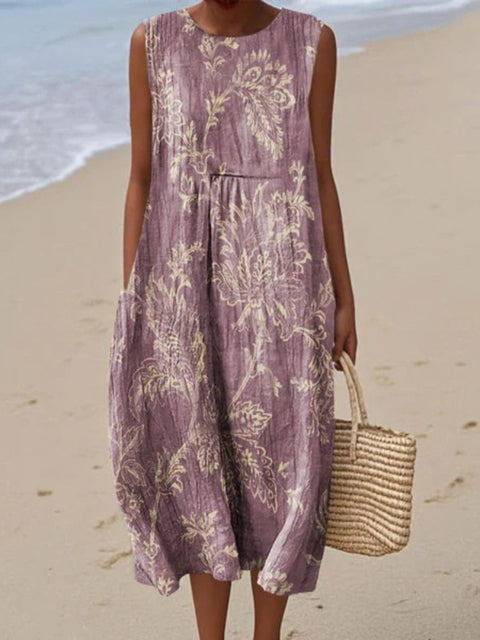 New sleeveless casual printing temperament long dress dress slim fit small fresh m302083