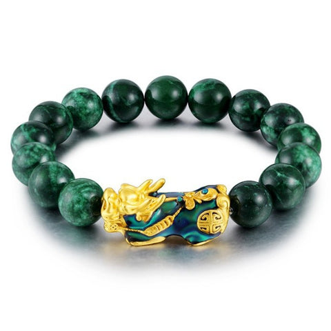 Blaustein-Smaragdgrün-Imitation Sandgold Farbwechsel-Pixiu-Armband, grünes Armband m3331249