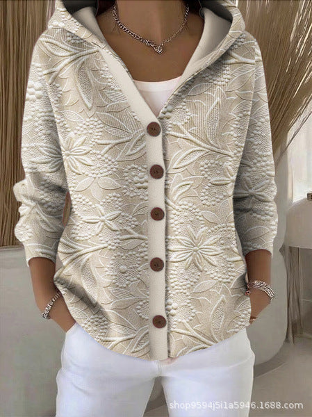 New black button hooded cardigan women's pure leisure fashion sweater jacket women's Christmas m302115