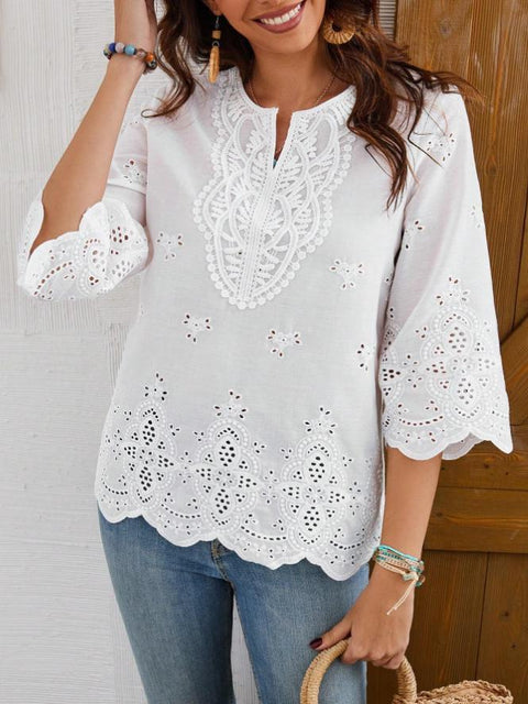 Chemise élégante et sexy à col en V et bordure en dentelle, nouvelle collection printemps et été à manches sept-quarts m301472 