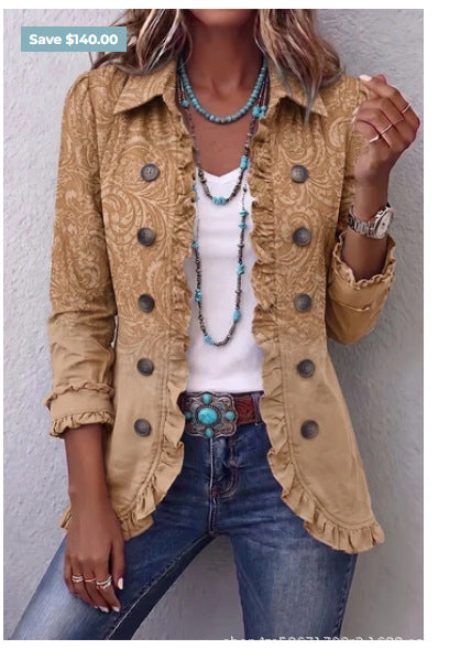 Women's fashion long-sleeved ruffle leaf open button cardigan FF303384 02