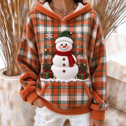 Christmas snowman 3D printed sweater flannel loose top FF303507