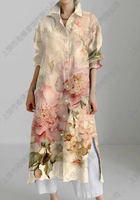 Autumn and winter casual abstract art printing long-sleeved slit skirt m303183