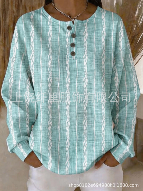 Crew neck 4 buckle spring and autumn fashion pattern 3D printing casual loose women's sweater FF303411 02