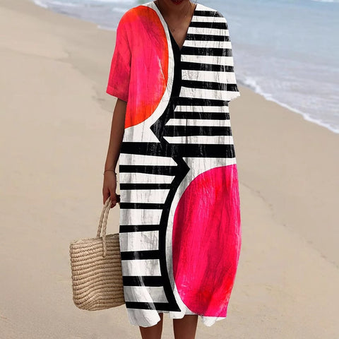 Large size women's shirt short-sleeved dress floral seaside vacation dress m302744