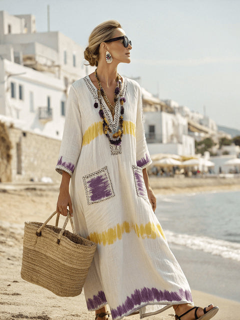 Elegant large size printed long pendulum dress m301523