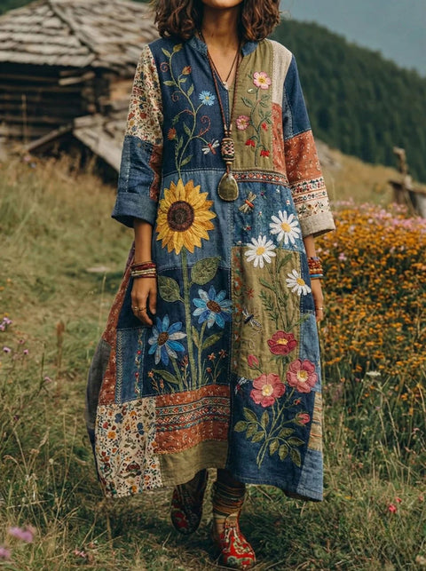 Bohemian ethnic style retro new printing fashion literary loose V-neck FF303433 02