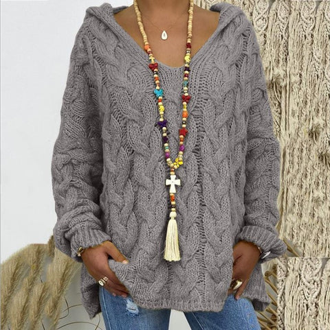Einfarbiger Twist-Strick-Hoodie m300492 